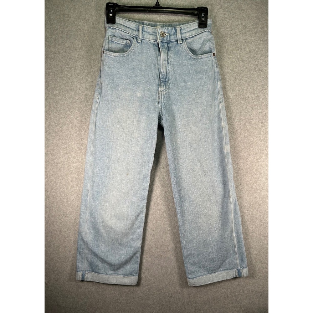 Stains*MNG Mango Kids Girls Wide Leg Jeans Size 10/12 Light Wash Denim 24x23